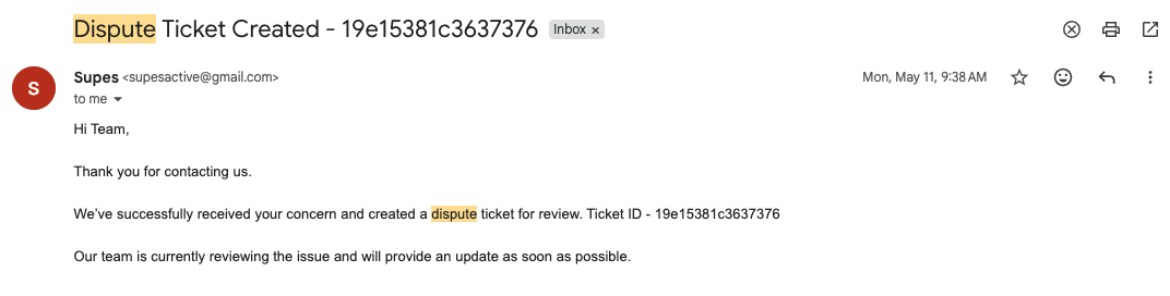 Automated acknowledgement email with ticket ID