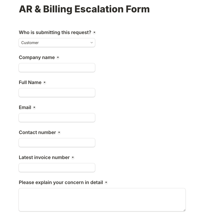 AR & Billing Escalation Form